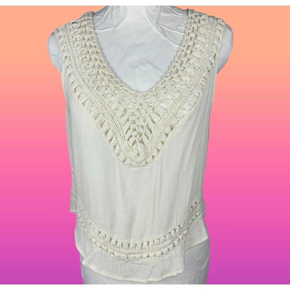 American Eagle Outfitters Tops - AE Cream Crochet Detail Boho Sleevless Tank Top Cover Up Sz Medium